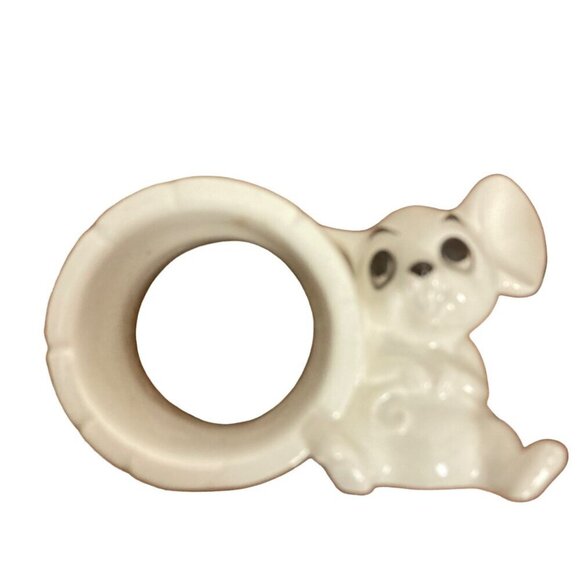 Schmid Bros Animal Napkin Rings Set Of 6 White Ceramic Raccoon Owl Mouse in Box - Picture 5 of 14